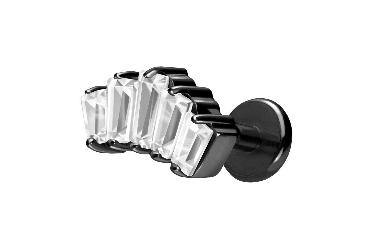 Titan Labret Piercing mit Push Fit 5 EINGEFASSTE KRISTALLRECHTECKE